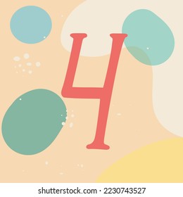 Hand drawn background with number four. Hand made design. Vector art