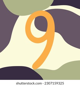 Fondo dibujado a mano con el número nueve y formas abstractas. Ilustración del vector