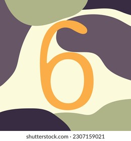 Fondo dibujado a mano con el número seis y formas abstractas. Ilustración del vector