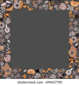 Hand drawn background on floral theme. Greeting card with doodle flowers.