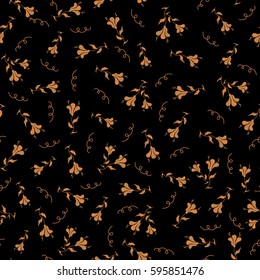 Hand drawn background in orange and beige colors. Elements for your design. Vector seamless flower ornament pattern for printing on fabric or paper.