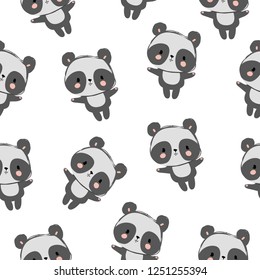 Hand drawn background with panda design for children textiles. Vector illustration. 