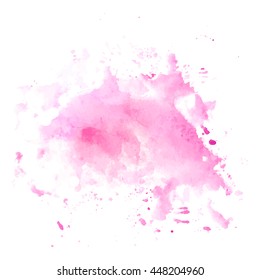 Hand drawn background in pink color. Watercolor splash backdrop for graphic and lettering. Vector design template.