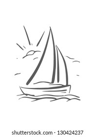 hand drawn background with sailboat. Vector eps8