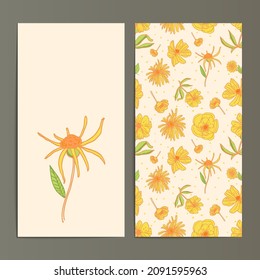 Hand drawn background seamless pattern with yellow flower for card set