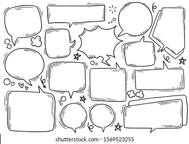 hand drawn background Set of cute speech bubble in doodle style 