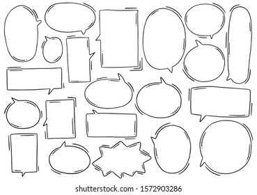 hand drawn background Set of cute speech bubble in doodle style 