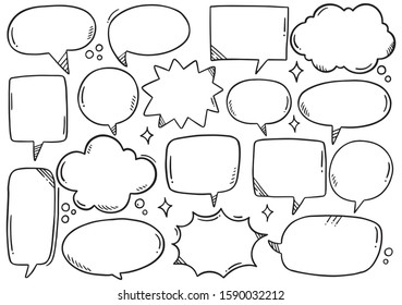 hand drawn background Set of cute speech bubble in doodle style 