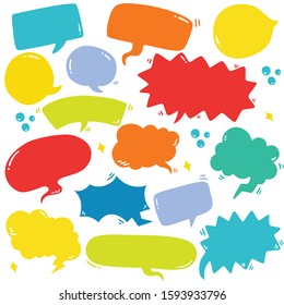 hand drawn background Set of cute speech bubble eith text in doodle style 
