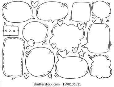hand drawn background Set of cute speech bubble in doodle style 