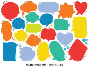 hand drawn background Set of cute speech bubble in doodle style 