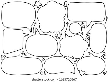 hand drawn background Set of cute speech bubble in doodle style 