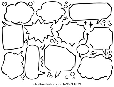hand drawn background Set of cute speech bubble in doodle style 