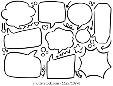 hand drawn background Set of cute speech bubble in doodle style 