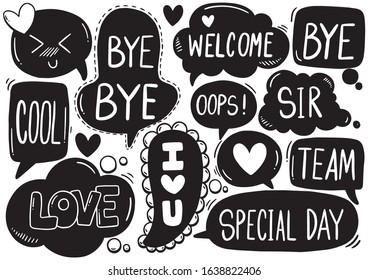 hand drawn background Set of cute speech bubble eith text in doodle style 