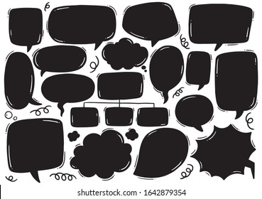 hand drawn background Set of cute speech bubble in doodle style 