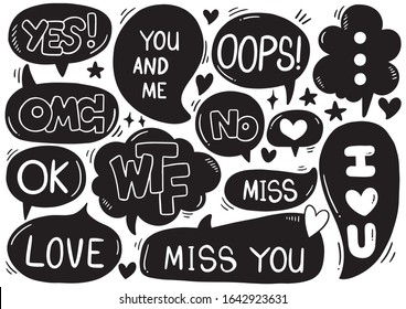 hand drawn background Set of cute speech bubble eith text in doodle style 