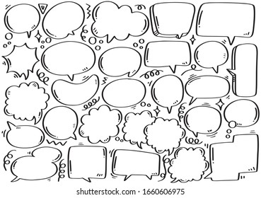 hand drawn background Set of cute speech bubble in doodle style 