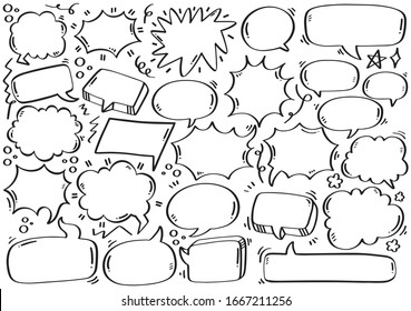 hand drawn background Set of cute speech bubble in doodle style 