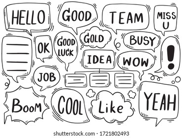 hand drawn background Set of cute speech bubble eith text in doodle style on white background isolated abstract