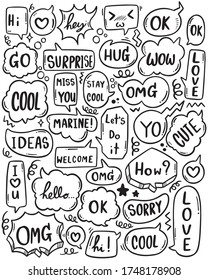 hand drawn background Set of cute speech bubble eith text in doodle style on white background isolated abstract