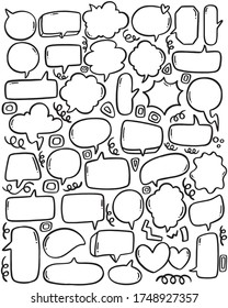 hand drawn background Set of cute speech bubble in doodle style 