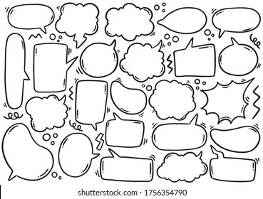 hand drawn background Set of cute speech bubble in doodle style 