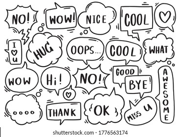 hand drawn background Set of cute speech bubble eith text in doodle style on white background isolated abstract