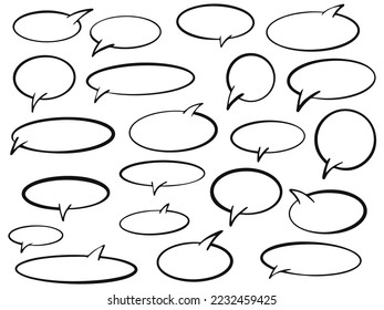 Antecedentes dibujados a mano Conjunto de tiernos chichos de voz en estilo doodle, 
Globo de voz, vector de burbuja cómica, globos de diálogo, conjunto de burbujas de pensamiento. Iconos de burbuja de voz de vectores.