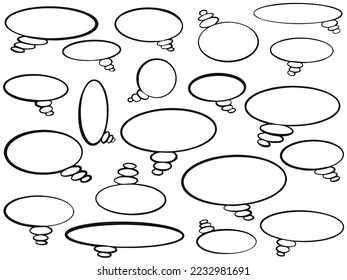 handgezeichneter Hintergrund Set süße Sprachblase im Doodle-Stil, 
Sprechballon, Comic-Luftblase-Vektorgrafik, Dialogballons, Gedankenblase-Set. Vektorgrafik-Blasen-Symbole.