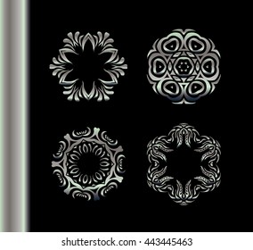  Hand drawn background. Set of ethnic fractal mandala.  