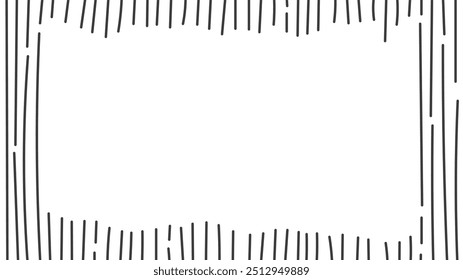 Hand Drawn Background with Sketch Lines. 1920x1080 ratio social media backdrop. Black and White scribble frame with empty space. Vector illustration