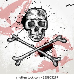 Hand drawn background with skull and bones. Vector EPS 10. Contains transparency and blend modes