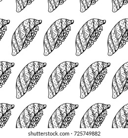 Hand drawn background with sushi. Vector seamless pattern. Vintage style. Linear graphic design. Black and white Japanese rolls. Vector illustration.