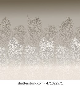 Hand Drawn Background with Tree Motif isolated on Beige Gradient Background. Empty space for text.