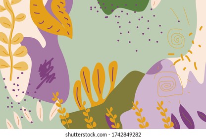 Hand drawn background is unique with a blend of various colors and themes of plants and leaves suitable for background needs etc.