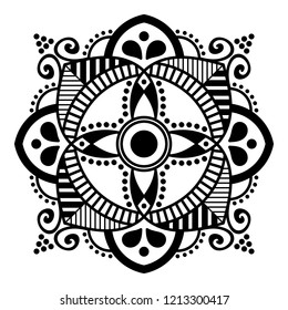 Hand drawn background, Vector Henna Tattoo style. Ethnic Mandala ornament, circular decorative element. Can be used for coloring book, greeting card, phone case print, etc. Vector illustration EPS 10