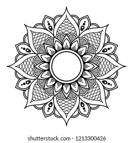 Hand drawn background, Vector Henna Tattoo style. Ethnic Mandala ornament, circular decorative element. Can be used for coloring book, greeting card, phone case print, etc. Vector illustration EPS 10