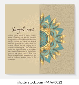 Hand drawn background with vintage decorative elements for design card or invitation. Circular mandala in vector.