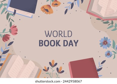 Hand drawn background for world book day celebration.  Read more books. Set for book lovers. Various books, stack of books, notebooks. Vector illustration