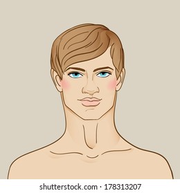 Hand drawn background with young guy in sketch style. Vector illustration/EPS 10