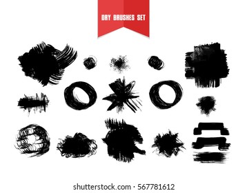 Hand drawn backgrounds, circles and spots created by dry brush. Grunge style set. Vector clip art elements for expressive design.