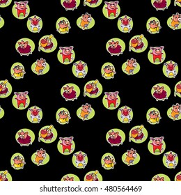 Hand drawn backgrounds with cut boar. Cover with Cartoon boars with black outline on black background