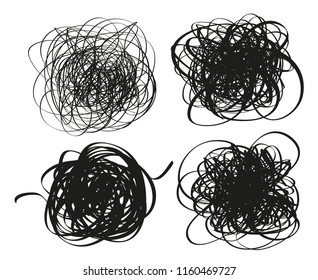 Hand drawn backgrounds with tangled lines. Chaos on white. Scrawl sketch. Intricate chaotic textures. Universal patterns. Art creation. Black and white illustration. Print for t-shirts