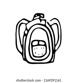 Hand drawn backpack doodle. Sketch Back to school, icon. Decoration element. Isolated on white background. Vector illustration.