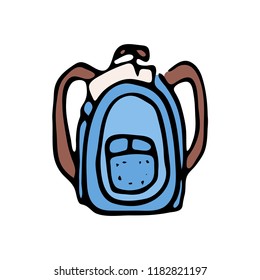 Hand drawn backpack doodle. Sketch Back to school, icon. Decoration element. Isolated on white background. Vector illustration.