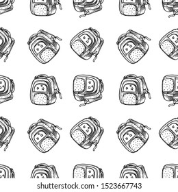 Hand Drawn backpack doodle. Sketch style seamless pattern. Decoration element. Isolated on white background. Flat design. Vector illustration.