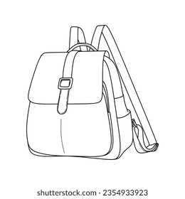 Hand drawn backpack for teenagers. Sketch of backpack for girls, students and youth isolated on white background. Outline drawing school bag. Minimal and simple vector illustration 