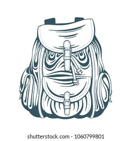 Hand drawn backpack vector illustration. Travel bag.