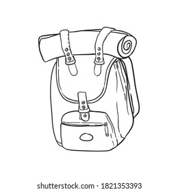 Handgezeichneter Rucksack. Vektorgrafik.